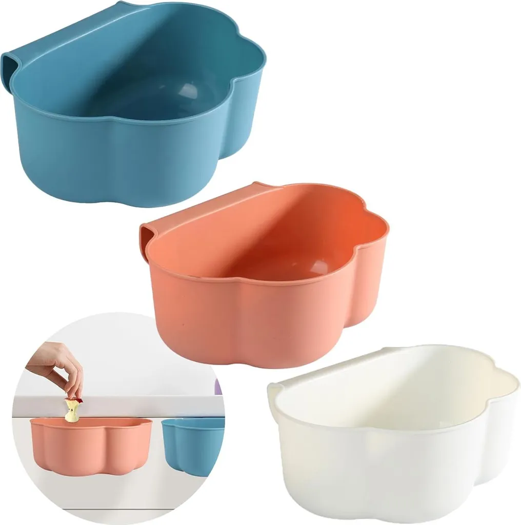 Poubelle de cuisine suspendue murale lot de 3 pièces rose bleu blanc