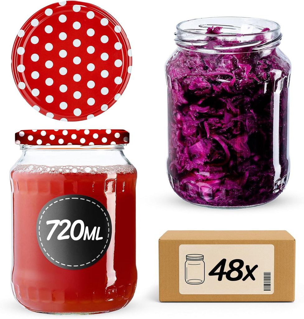 A collage of glass jars, lids, and a cardboard box, likely for food preservation or storage.