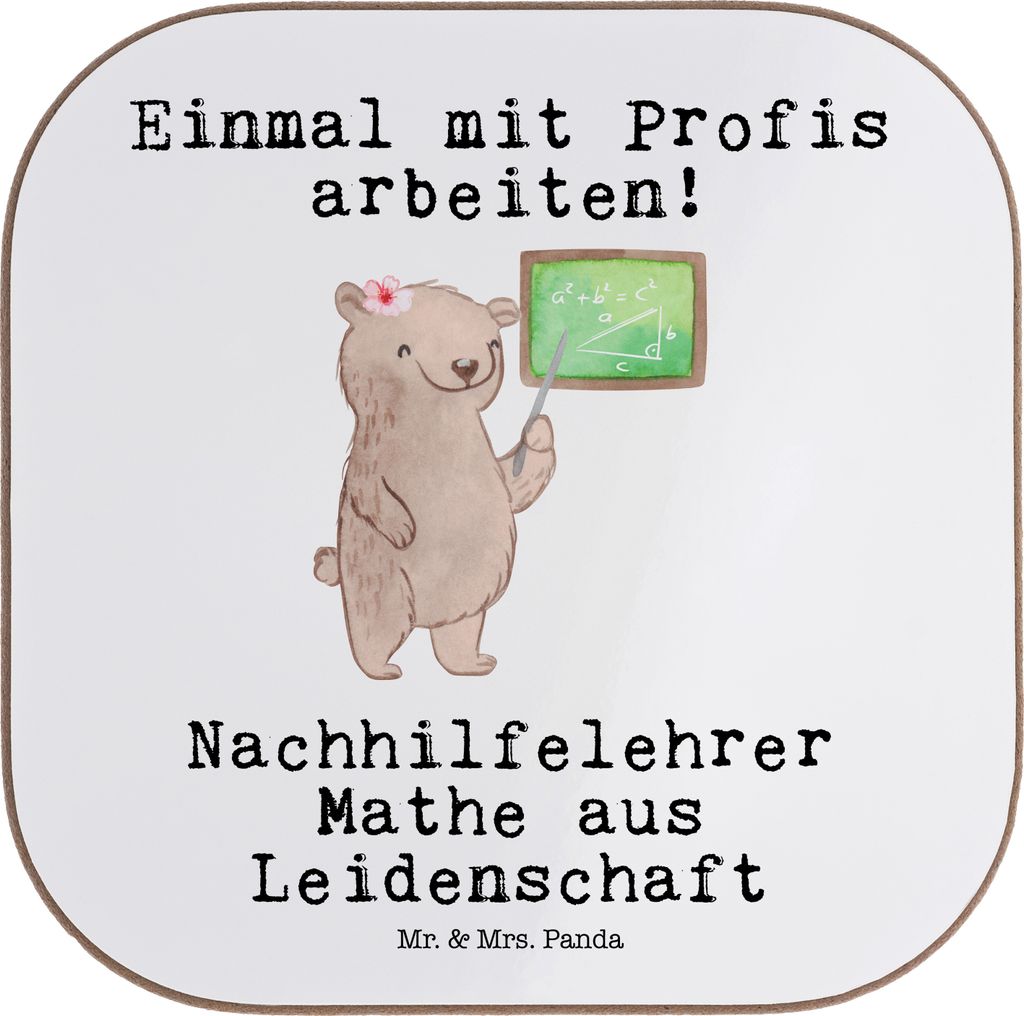 Mr. & Mrs. Panda Holzuntersetzer Nachhilfelehrer Mathe Leidenschaft - Weiß - Geschenk, gläseruntersetzer, Spruch, Tassenuntersetzer, Witzig, Tass...