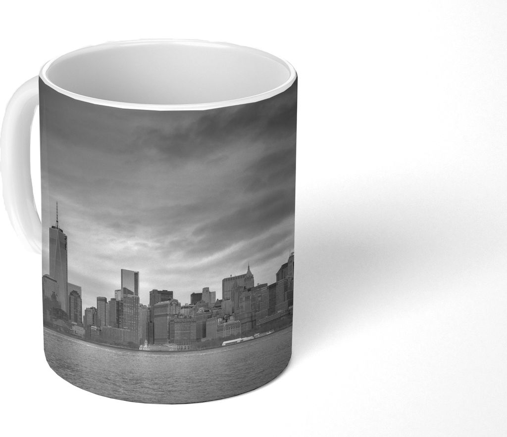 MuchoWow Tasse Kaffeetasse Kaffeebecher 350 ml Manhattan New York in schwarz und weiß Teetasse - Fototasse - Becher - Keramikbecher - Teebecher ...