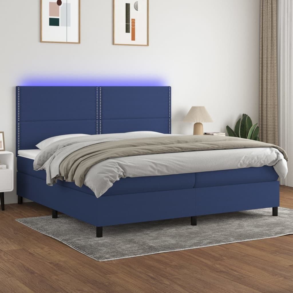 "Rabatt" Boxspringbett mit Matratze - 2 Personen - Strapazierfähiger Stoff - & LED Blau 200x200 cm Stoff - Klassische Betten CC6093