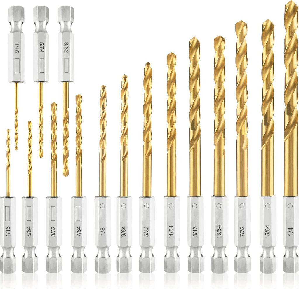 Sechskantbohrer-Set (13 Stück + 3 Stück gratis), Premium 4341 HSS Titanium Impact Hex Drill Bits für Holz, Stahl, Metall, Kunststoff, Schnellwec...