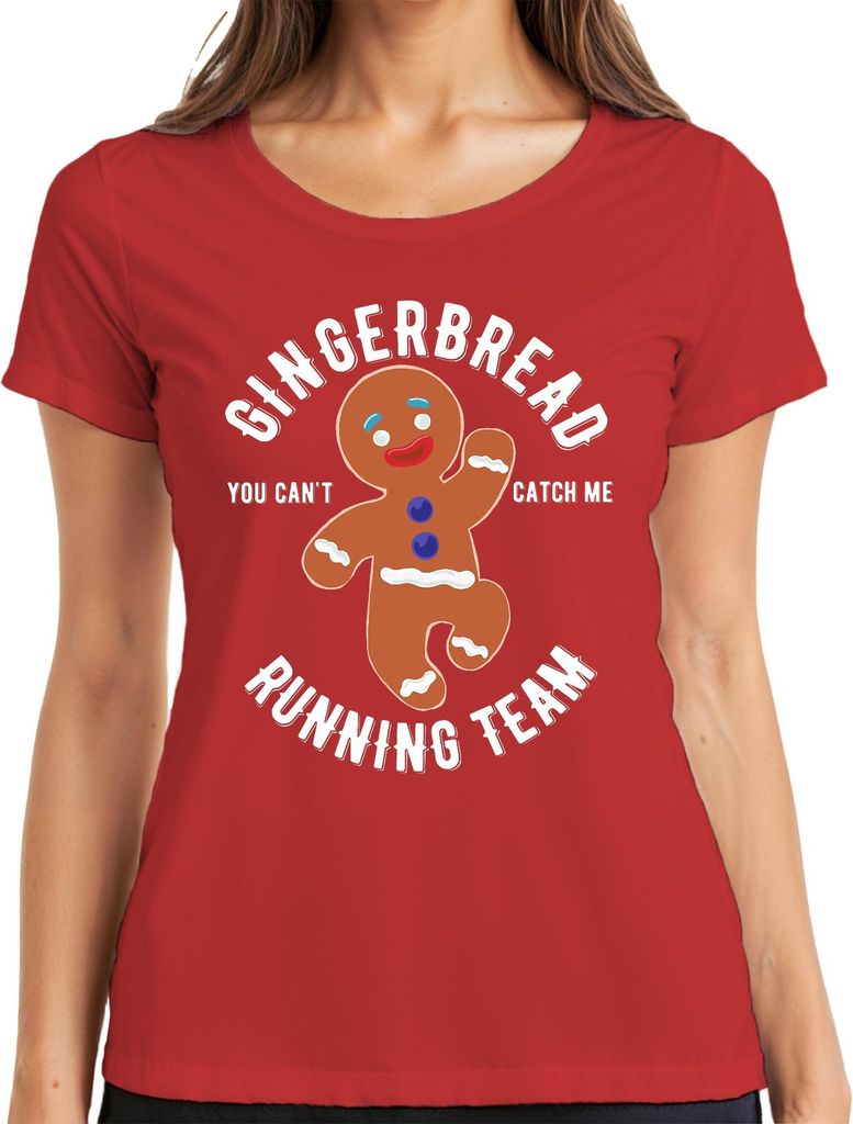 Gingerbread Running Team You Can't Catch Me Lustige Weihnachtsidee Damen T-Shirt, Rot, S
