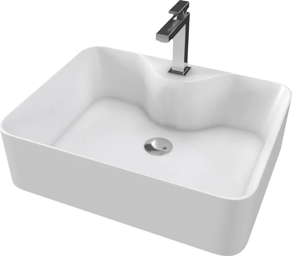 Vasque à poser rectangle 48x37cm pour meuble de salle de bain moderne 13.5cm