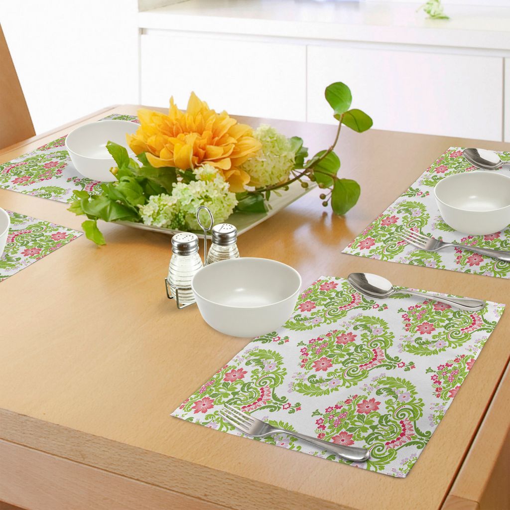 ABAKUHAUS Damast Platzmatten, Blumengesteck-Damast-Grün-Laub-Ostkultur-Entwurfs-Druck, Tiscjdeco aus Farbfesten Stoff für das Esszimmer und Küch...