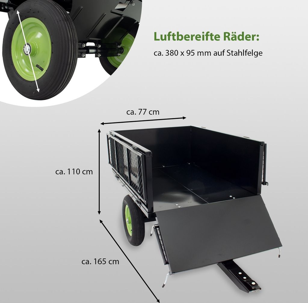 Rasentraktor Anhänger Kippanhänger 300 kg kippbar mit Produktbild 8