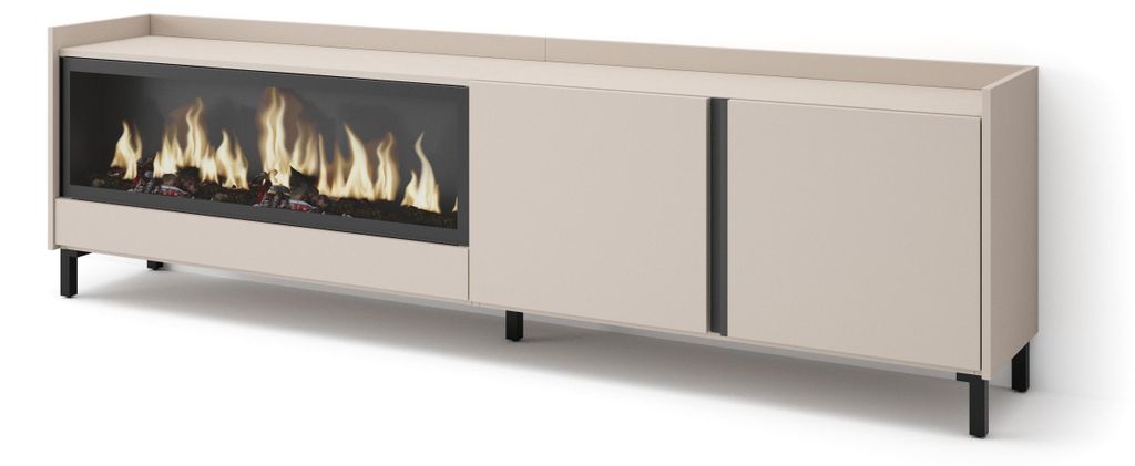 TV-Möbel Holzeffekt beige 212x35x61cm Kamin mit Feuereffekt XXL