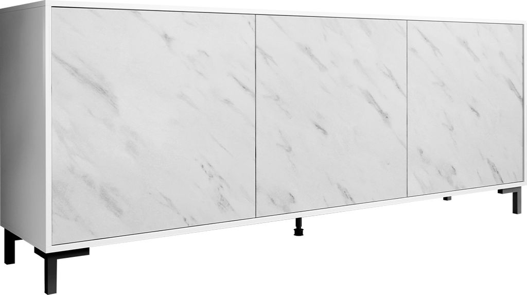 MIRJAN24 Kommode Marmo 200 mit 3 Türen, Kommodenschrank, Stilvoll Sideboardm, Kollektion (Farbe: Weiß / Weißer Marmor)