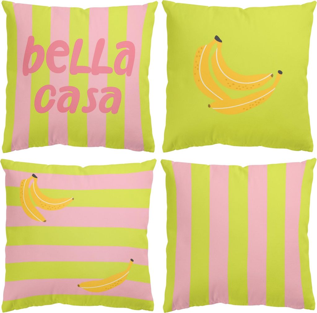 Dekokissen 4-teilig Muster drinnen / Indoor Zierkissen Samt waschbar Blumenmuster bunt Pop Art Sofakissen mit Füllung