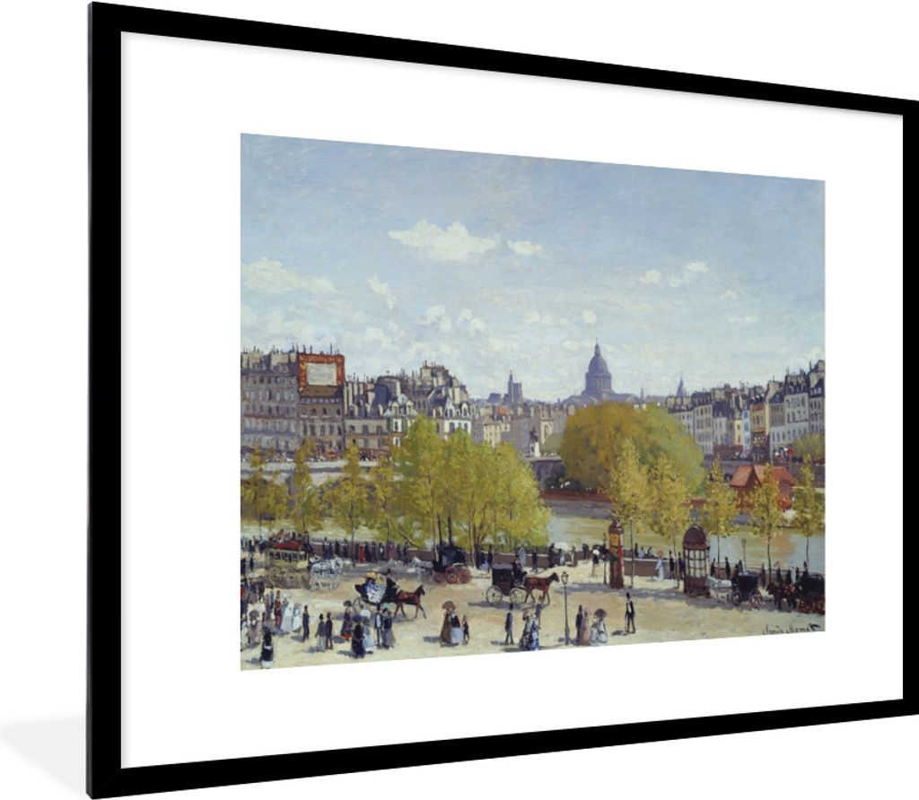 MuchoWow Gerahmtes Poster Der Kai des Louvre - Gemälde von Claude Monet 80x60 cm - Poster mit Schwarzem Bilderrahmen Wandposter Rahmen Foto Bild...