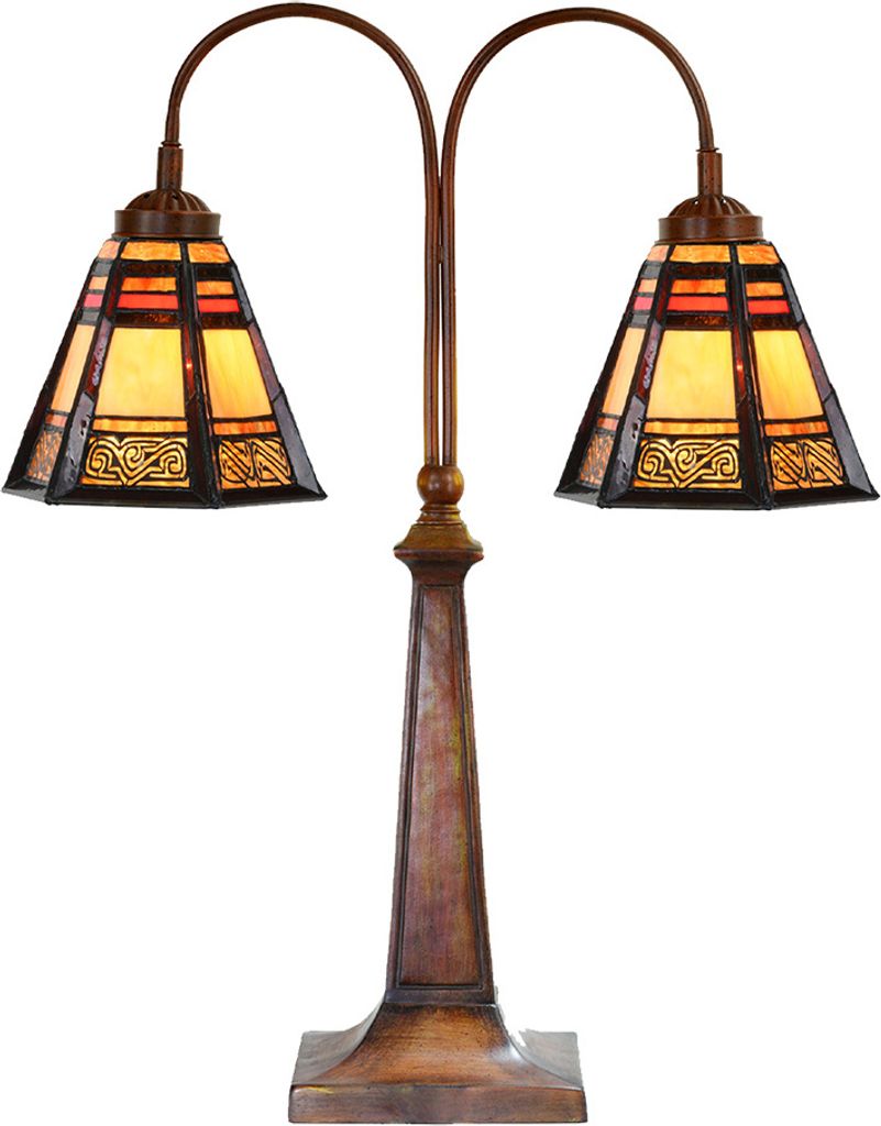 Clayre & Eef Tiffany Tischlampe 48x19x64 cm Braun Glas