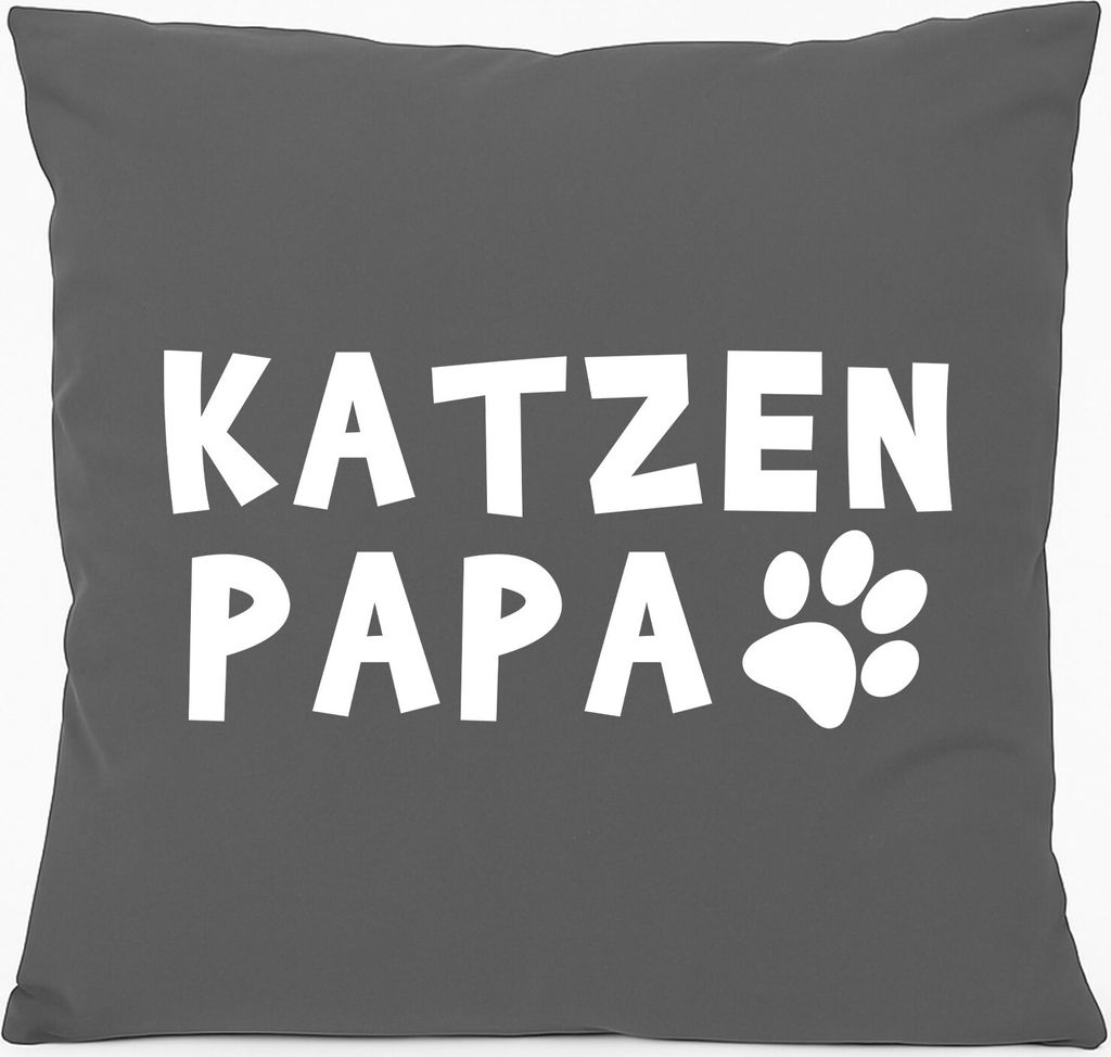 Huuraa Kissen Katzenpapa Tapse 40x40cm mit Füllung Steel Grey Baumwolle Dekokissen Geschenkidee