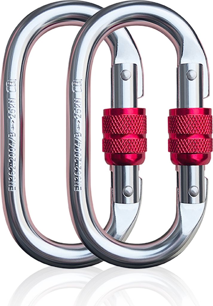 2 Stück Karabinerhaken aus legiertem Stahl, strapazierfähig, Sicherheits-Hauptschnalle für Outdoor-Klettern, 25 kN, elliptische Bergsteigerschna...