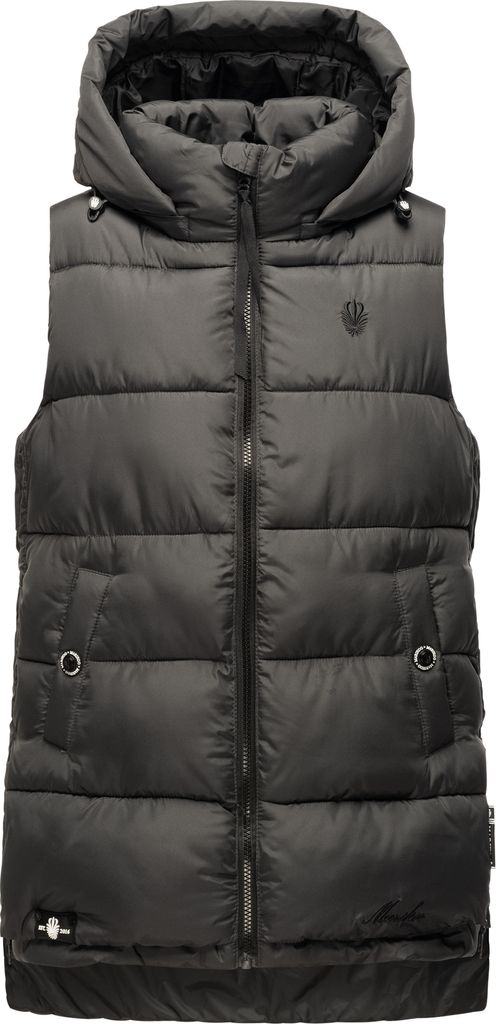 Marikoo Zarinaa Damen Herbst Steppweste mit Kapuze Bodywarmer Vegan Ärmellose Weste Anthrazit Gr. 34 - XS
