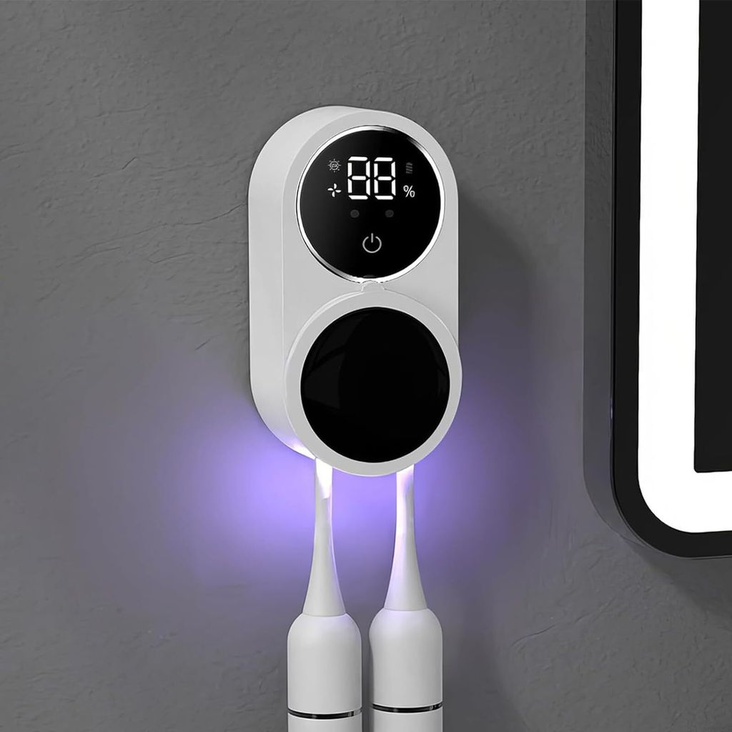 Zahnbürstenhalter Elektrische Zahnbürste zur Wandmontage mit Trocknen, Desinfektions Zahnputzbecherhalter Ohne Bohren mit 2 Zahnbürstenschlitzen...