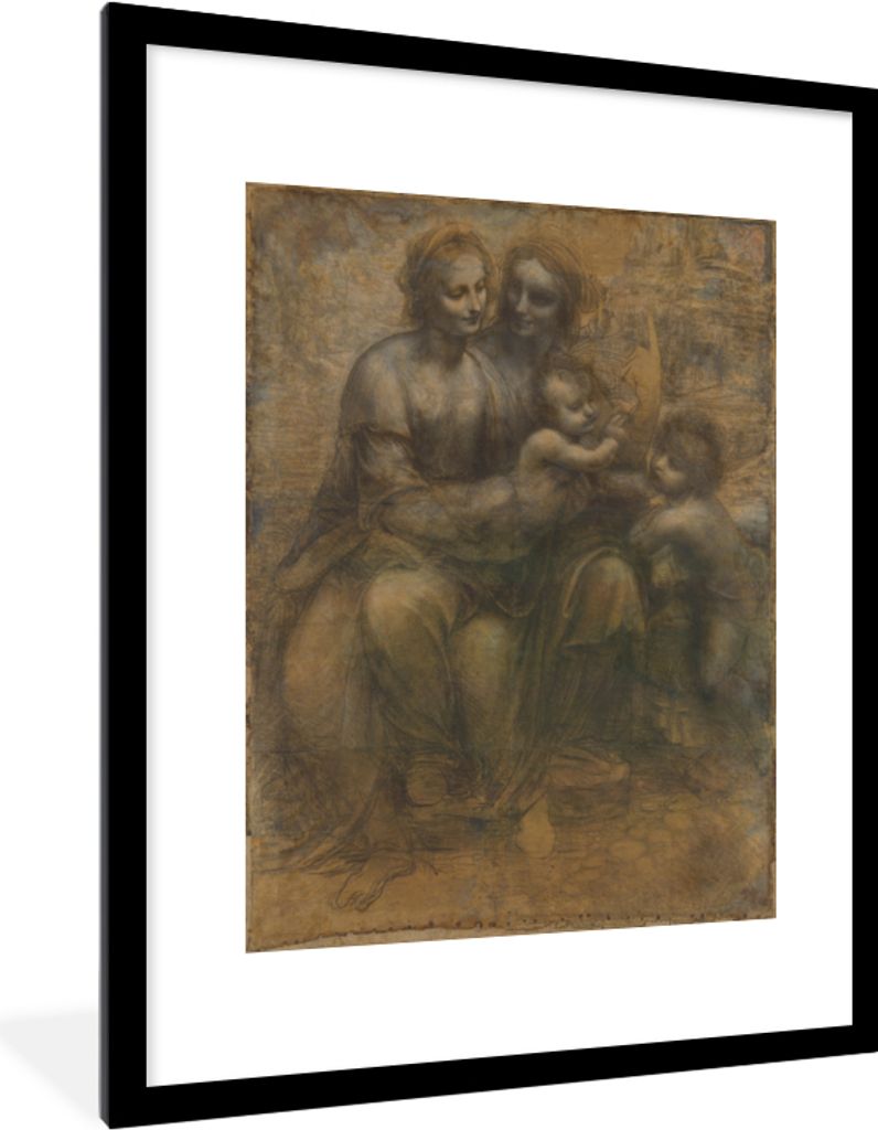MuchoWow MuchoWow Gerahmtes Poster Maria mit Kind und die Heilige Anna - Leonardo da Vinci 60x80 cm - Poster mit zchwarzem Bilderrahmen - Wohnz...
