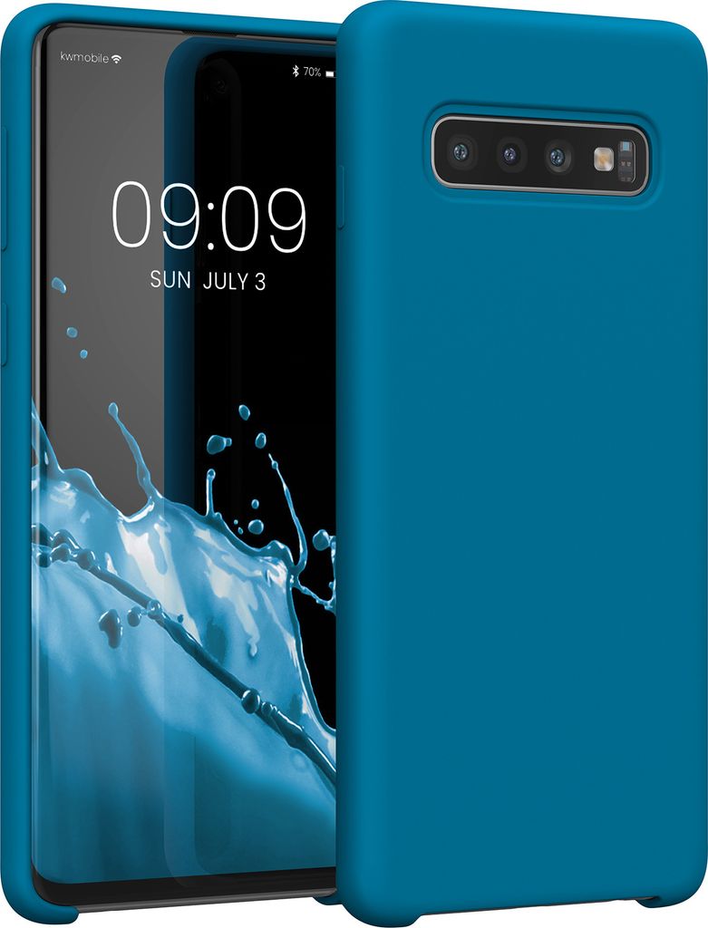 kwmobile Hülle kompatibel mit Samsung Galaxy S10 Hülle - Silikon Handy Case - Handyhülle weiche Oberfläche - kabelloses Laden - Blue Reef
