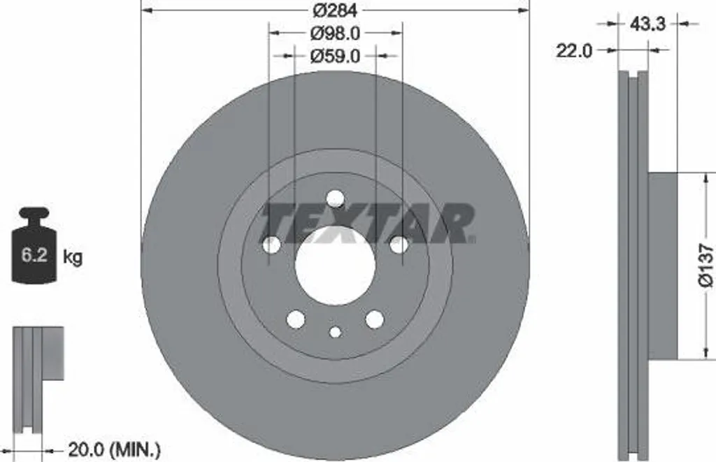 Disque de frein TEXTAR 92252803 d'origine OE pour Fiat 500