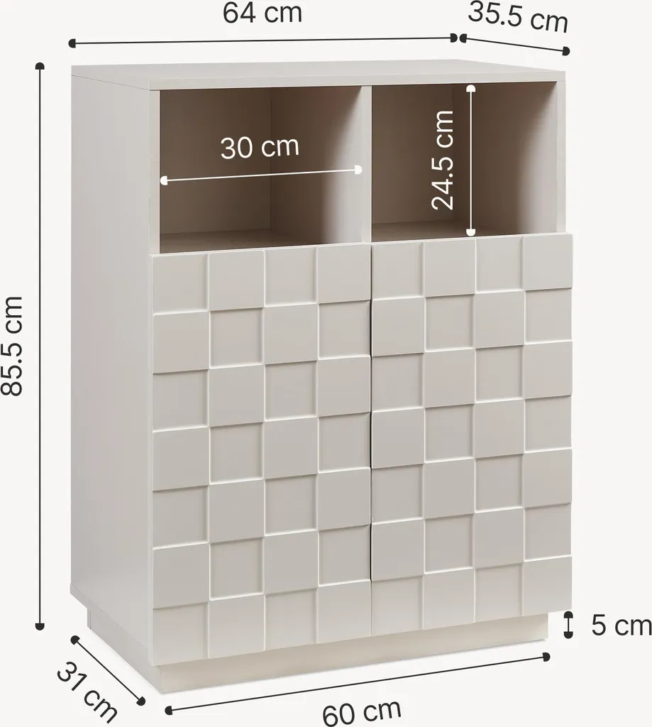 Petit buffet haut de rangement beige 2 portes avec façade texturée 3D - 3