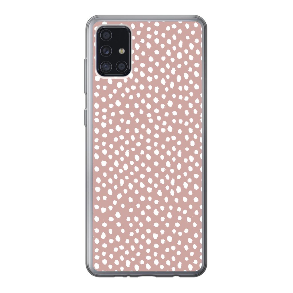 MuchoWow Handyhülle Schutzhülle Hülle für Samsung Galaxy A52 5G Polka dots - Weiß - Rosa Silikon Softcase Handy Hülle - Umschlag