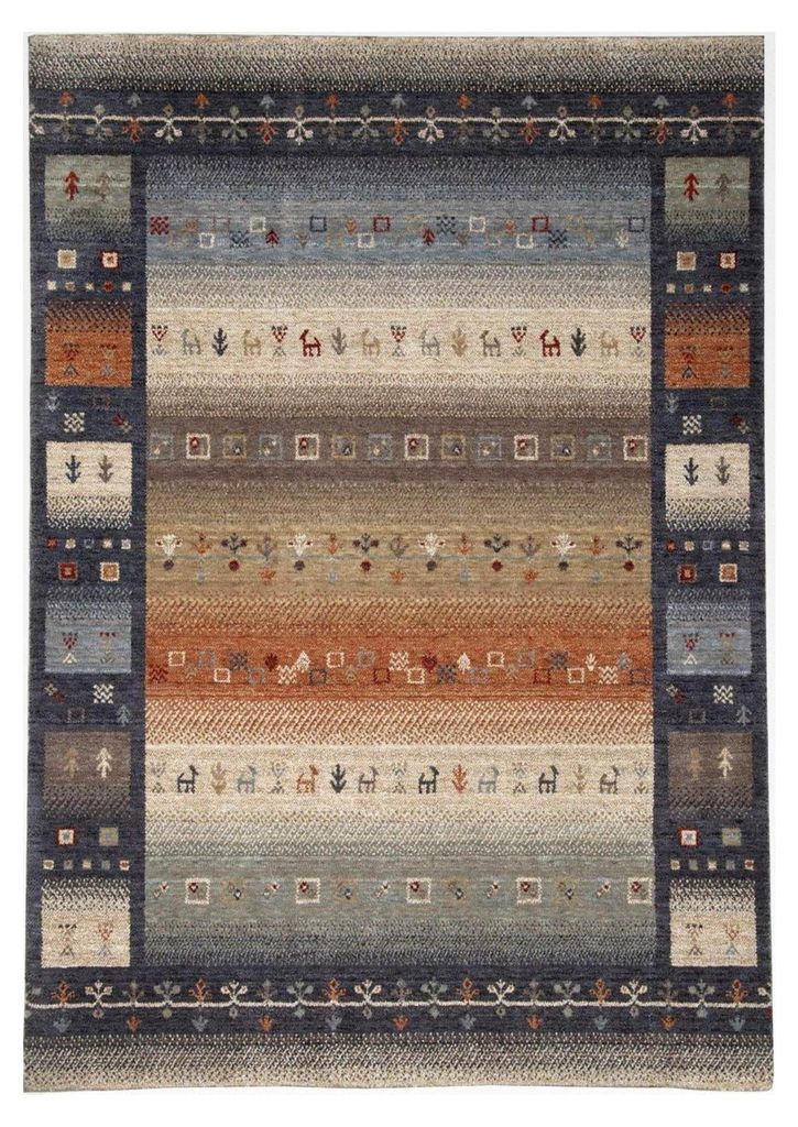 Klassischer Orientteppich im Gabbeh-Stil | handgeknüpft wirkend | weich und angenehm | 50 x 80 cm; Farbe: Grau Multi