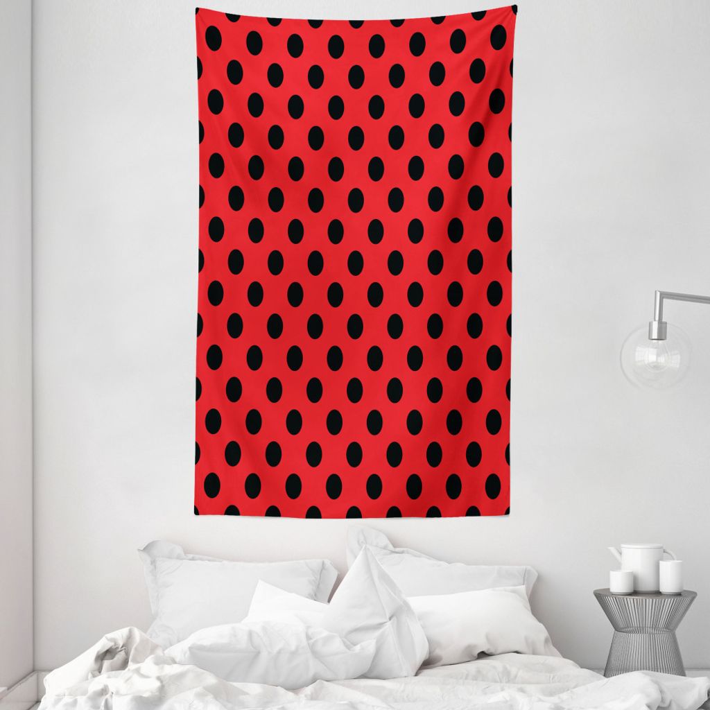 ABAKUHAUS rot schwarz Wandteppich und Tagesdecke, Pop-Art-Tupfen aus Weiches Mikrofaser Stoff Waschbar ohne Verblassen Digitaldruck, 140 x 230 cm, ...