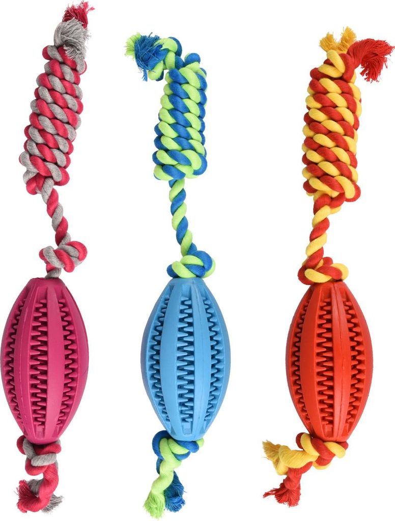 Flamingo Hundespielzeug Dental Gummi Rugbyball mit Seil