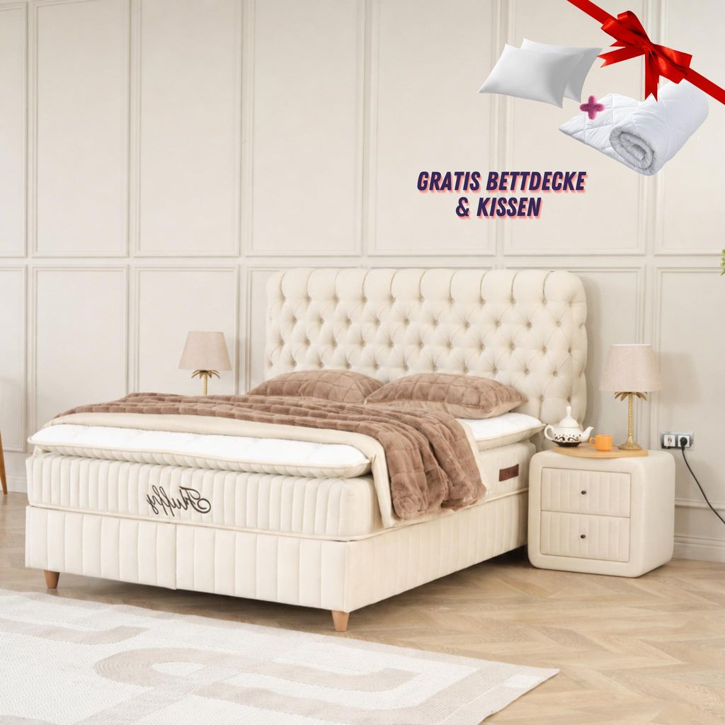 Boxspringbett 140 x 200 Comfort Betten mit Matratze inkl. Produktbild  KI-generiertes Bild