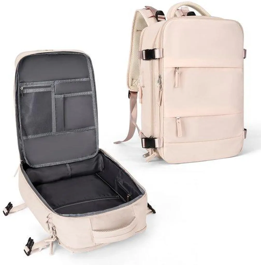 Sac à dos d'extérieur beige pour PC portable 14" et port de recharge