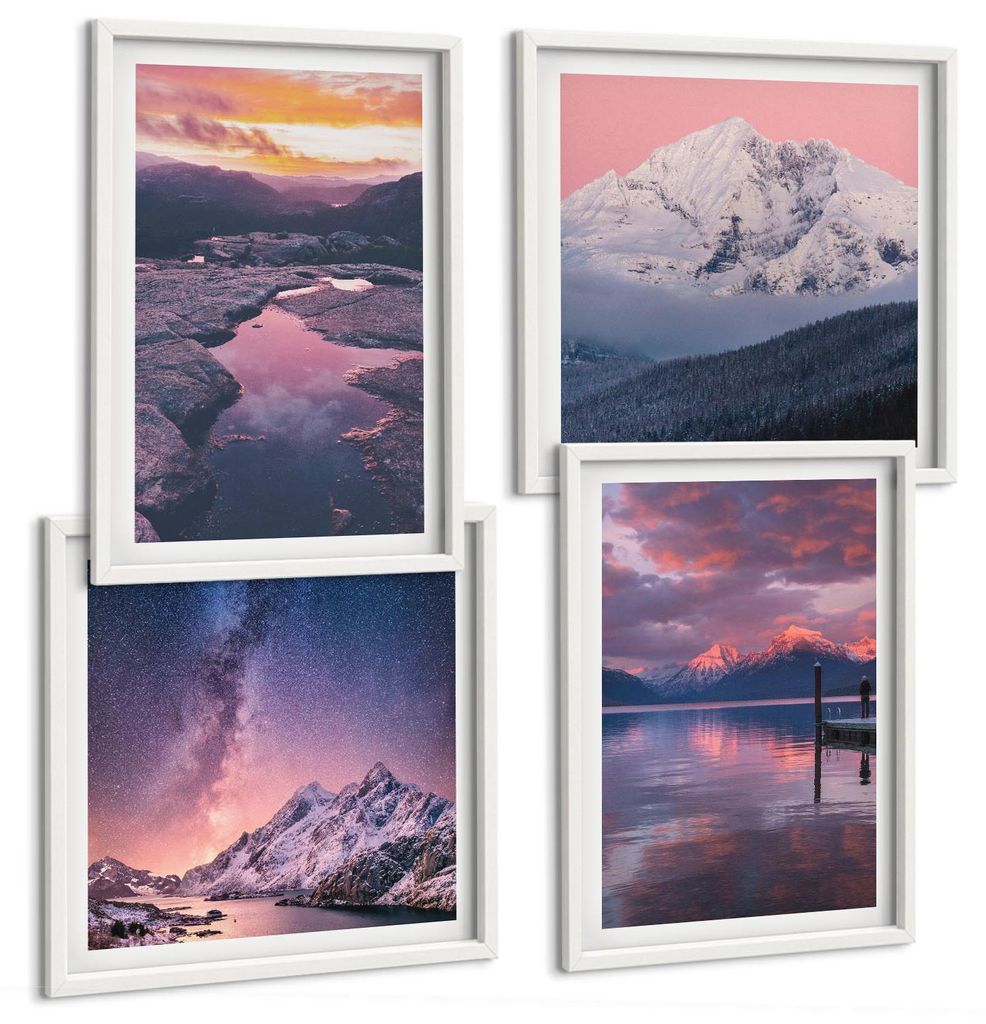 Bilder Set 4-teilig im weißen Rahmen – Wandbilder 4 Stück – gerahmte Poster für Wohnzimmer, Schlafzimmer und Flur – 50x50 cm - 40x60 cm ...