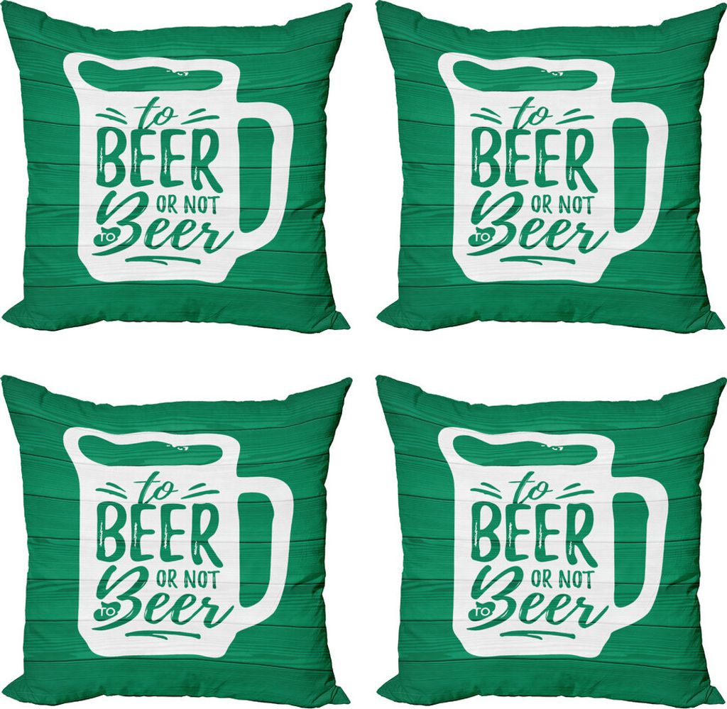 ABAKUHAUS Irish Pub Kissenbezug Set (4 Stück), Lustige Bier-Trinken Worte, Moderner Doppelseitiger Digitaldruck, 50 cm x 50 cm, Jade-Grün und Weiß