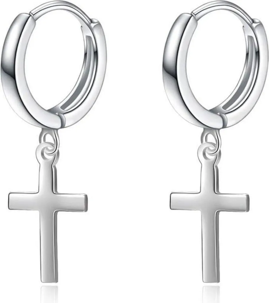 Boucles d'oreilles créoles croix et étoiles argent 925 pour homme femme