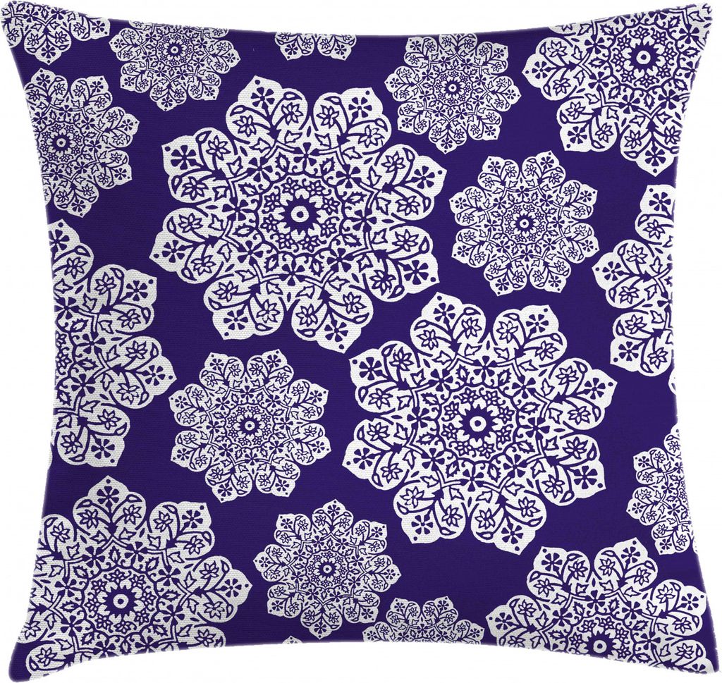 ABAKUHAUS Blau Weiss Kissenbezug, Flora-Spitze-Schneeflocke, Waschbar mit Reißverschluss Kissenhülle mit Farbfesten Klaren Farben Beidseitiger Dr...