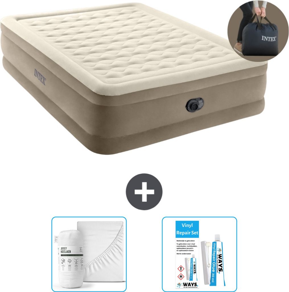 Intex Luftbett - 2 Personen - 152 x 203 x 46 cm - Beige - Inklusive Pumpe - Spannbettuch en Reperaturset