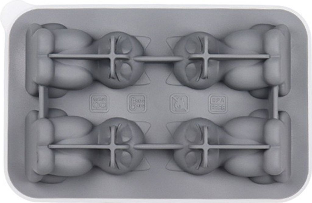 Eiswürfelform aus Silikon mit Katzenmotiv, 4 Mulden, lebensmittelecht, leicht zu lösen, für den Kühlschrank, Sommercocktail, Whiskey, 3D-Kätzc...