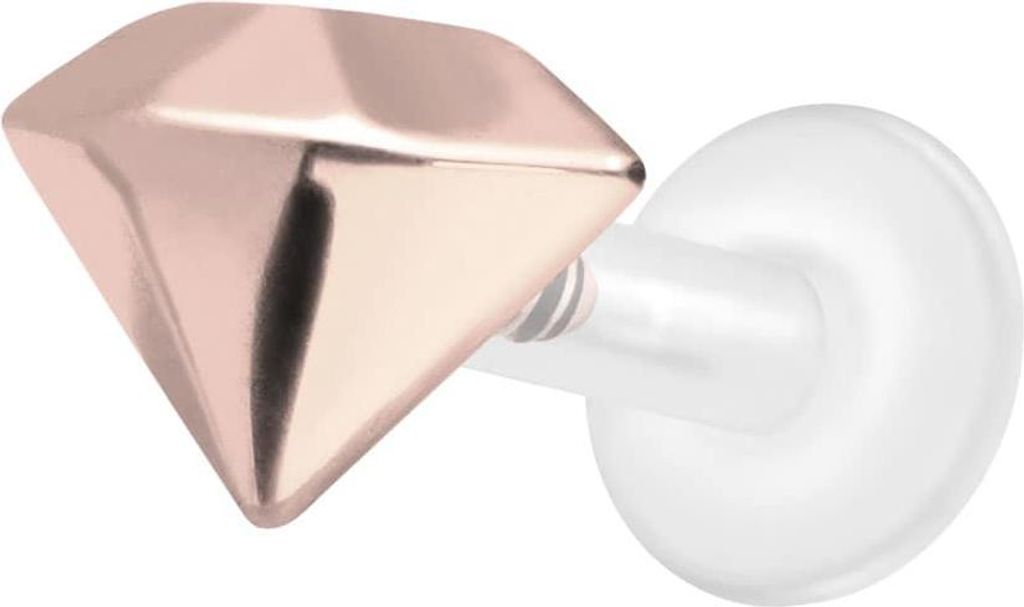 Ohrpiercing, Nasenpiercing PTFE Labret mit Innengewinde + Titan-Aufsatz DIAMANT RoséGold Stablänge: 6mm | Stabstärke: 1,6mm