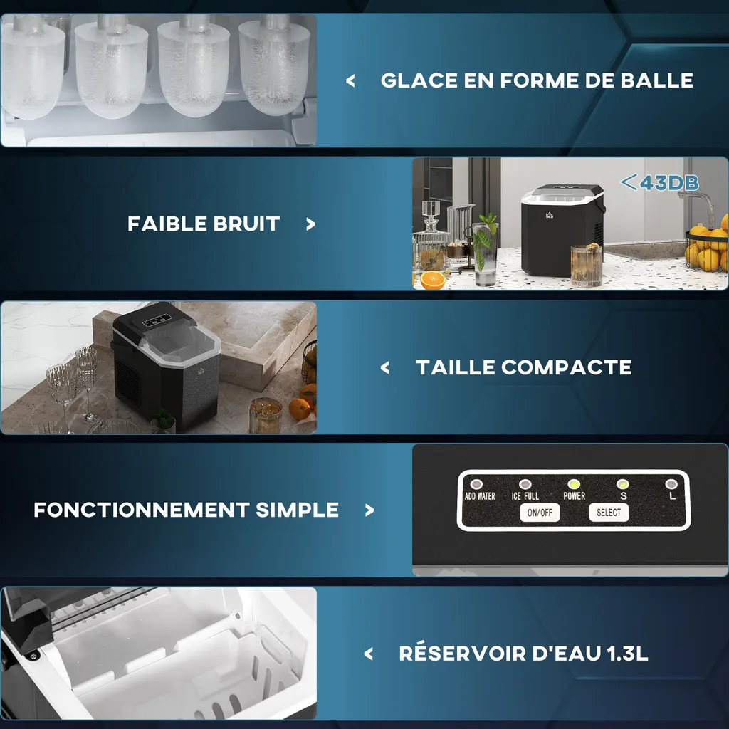 Fabrique à glaçons compacte et automatique noire avec panier et pelle - 10