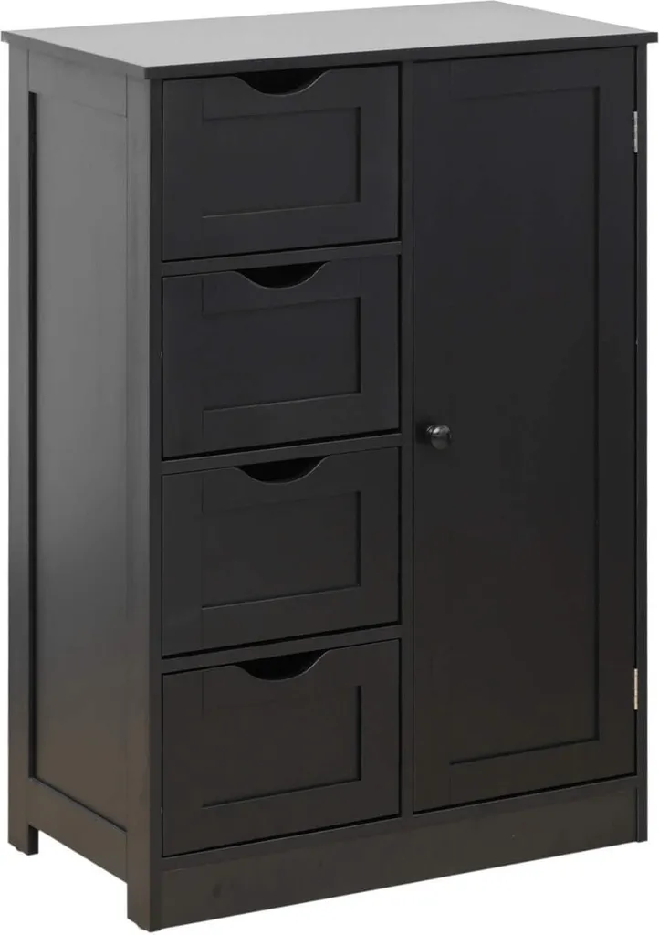 Meuble de Rangement Buffet Noir en Bois avec 4 Tiroirs Rebecca Mobili Design
