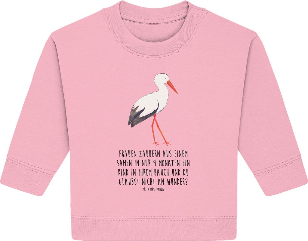 Mr. & Mrs. Panda Organic Baby Pullover Storch 6. - 12. Monat - Baumwolle Pink - Geschenk, Lustige Sprüche, Mutter, Schwangerschaft, Störche, Bull...