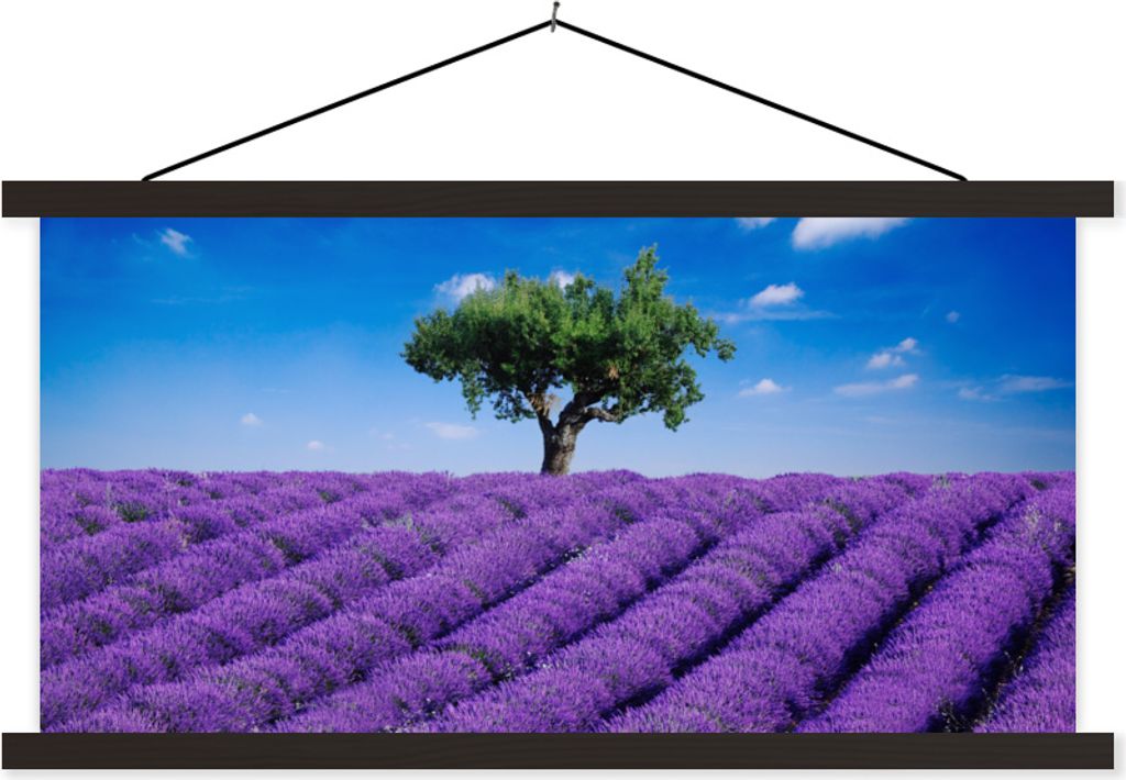 MuchoWow Textilposter Eine Nahaufnahme eines Lavendelfeldes 90x45 cm mit schwarzem Rahmen - Klemmleisten