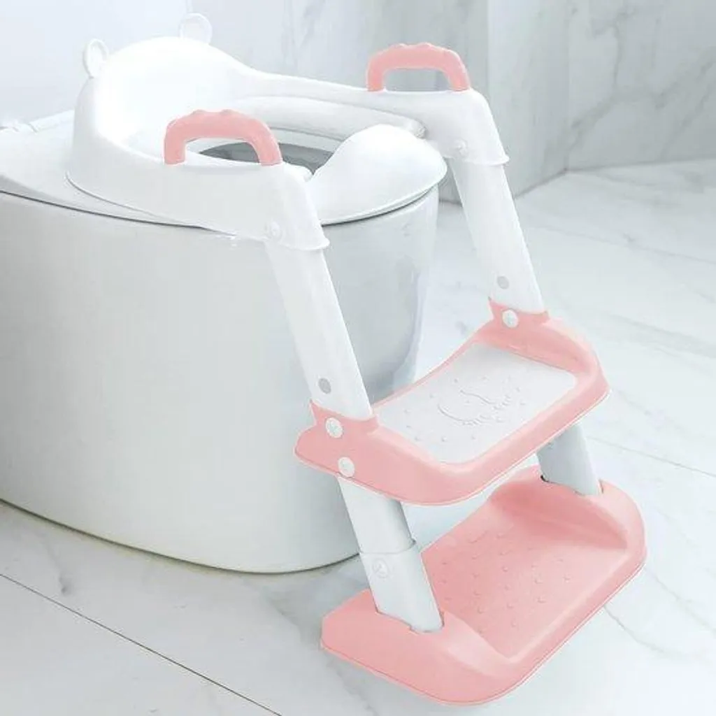 Siège WC enfant antidérapant rose avec poignées latérales de levage