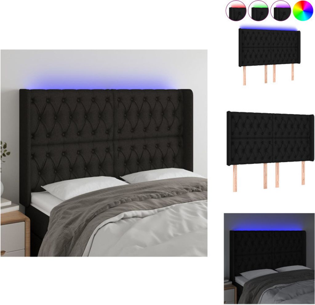 vidaXL LED Kopfteil Schwarz 163x16x118/128 cm Stoff - Kopf- & Fußenden