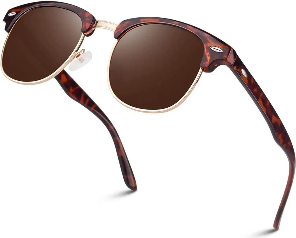 Idea Regalo Occhiali da Sole LINVO Polarizzati Retro Classico Marrone