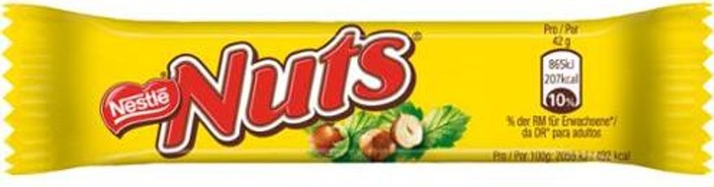 A wrapper for a Nestle Nuts chocolate bar.