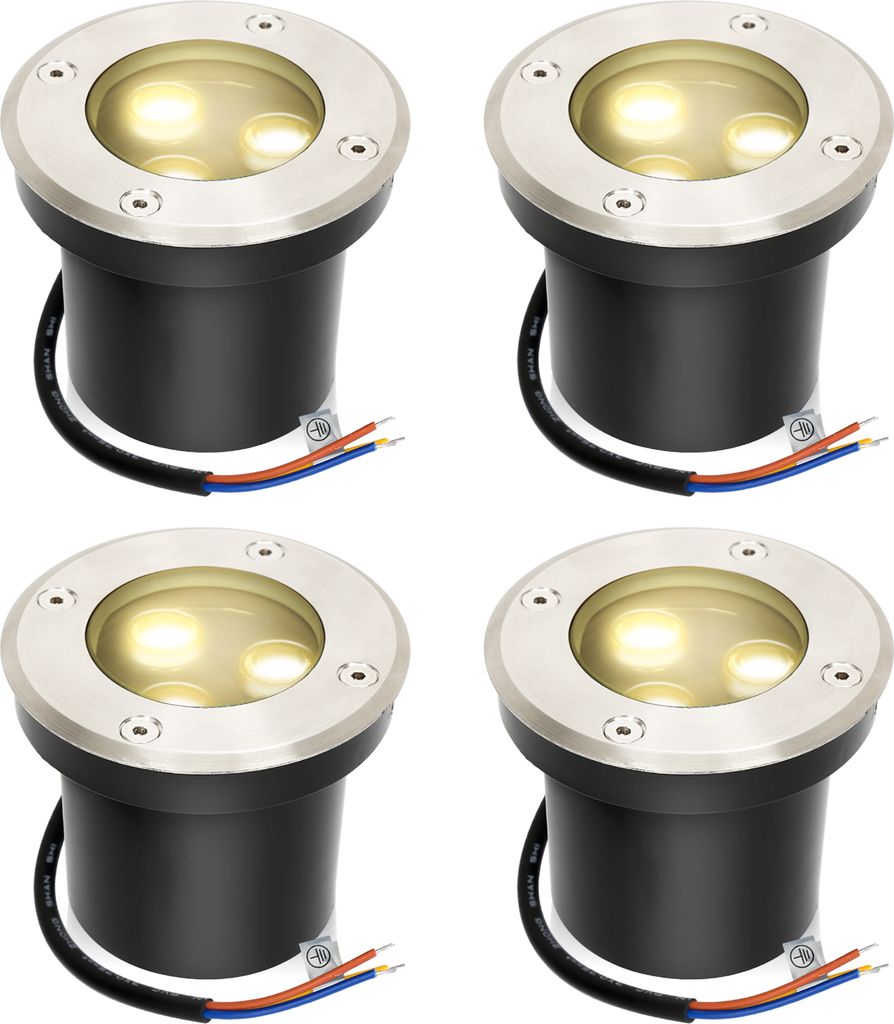 TolleTour 4x 3W Bodenleuchte IP65 Außen LED Leuchte Bodeneinbaustrahler Bodenstrahler Bodenlampe Warmweiß