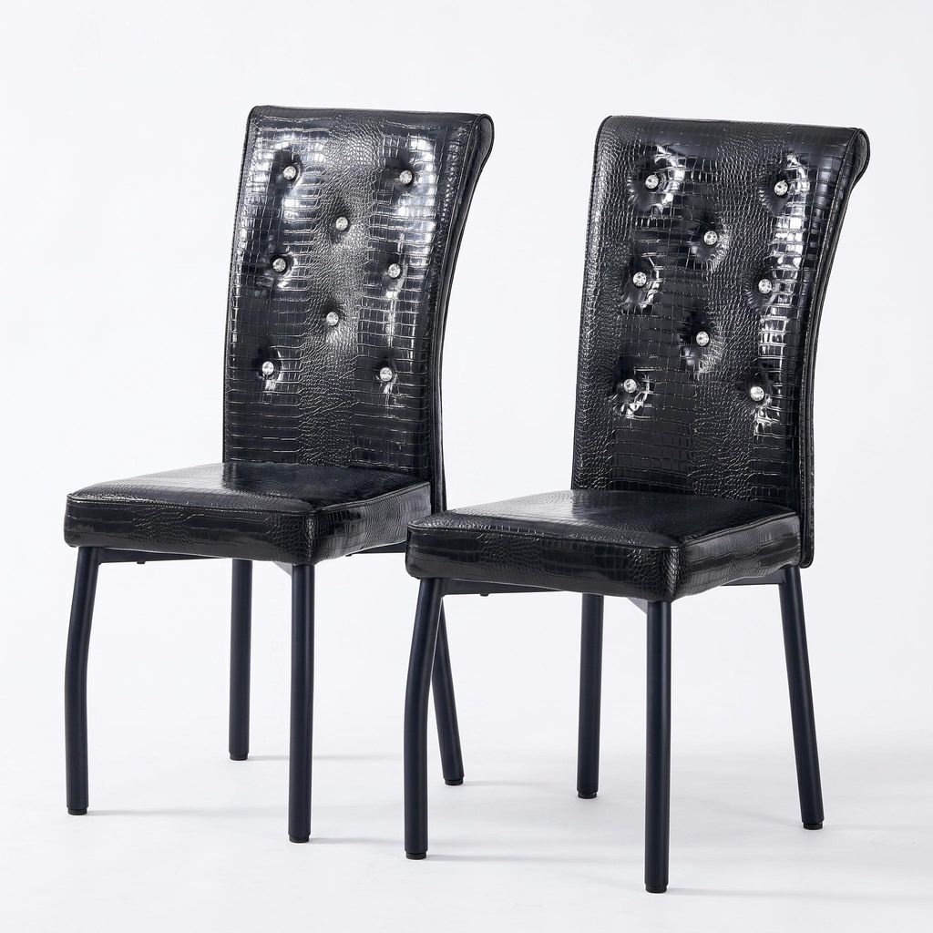 Esszimmerstuhl Vintage Stuhl mit Krokodilleder-Optik (2 St), Kunstleder-Polsterung, Stuhl mit Kristallverschluss-Design