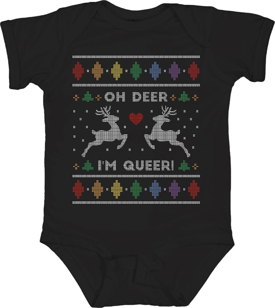 Oh Deer I'm Queer LGBTQ X-Mas - Ugly Christmas Sweater Weihnachten Unisex Baby Body, Schwarz, 12/18