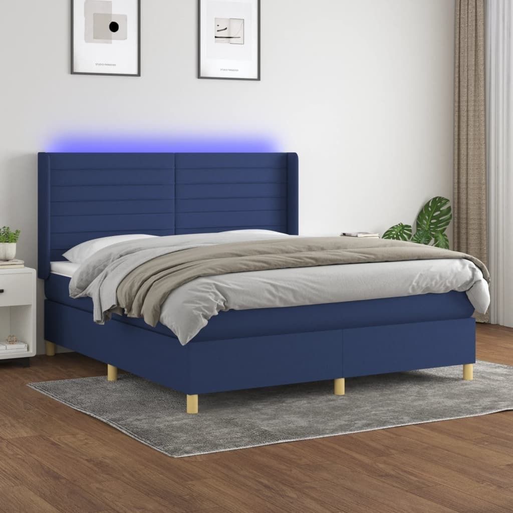 BEI CLORIS Bettrahmen inkl. Lattenrost - Boxspringbett mit Matratze & LED Blau 180x200 cm Stoff - Klassische Betten Neu3069093 7parcel