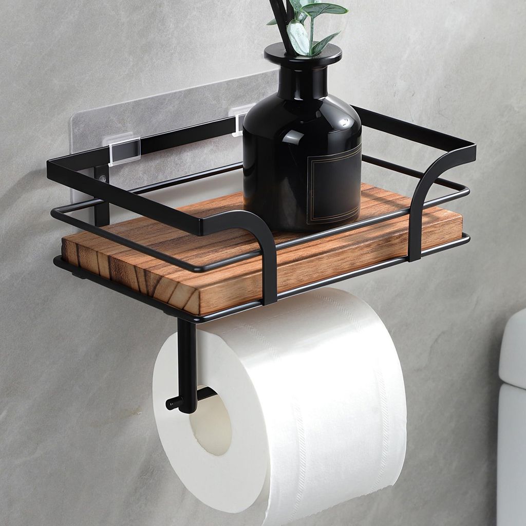 Toilettenpapierhalter mit Ablage – Toilettenpapierhalter mit Fach für Feuchttücher, Toilettenpapierhalter aus Holz, Toilettenpapierhalter ohne ...
