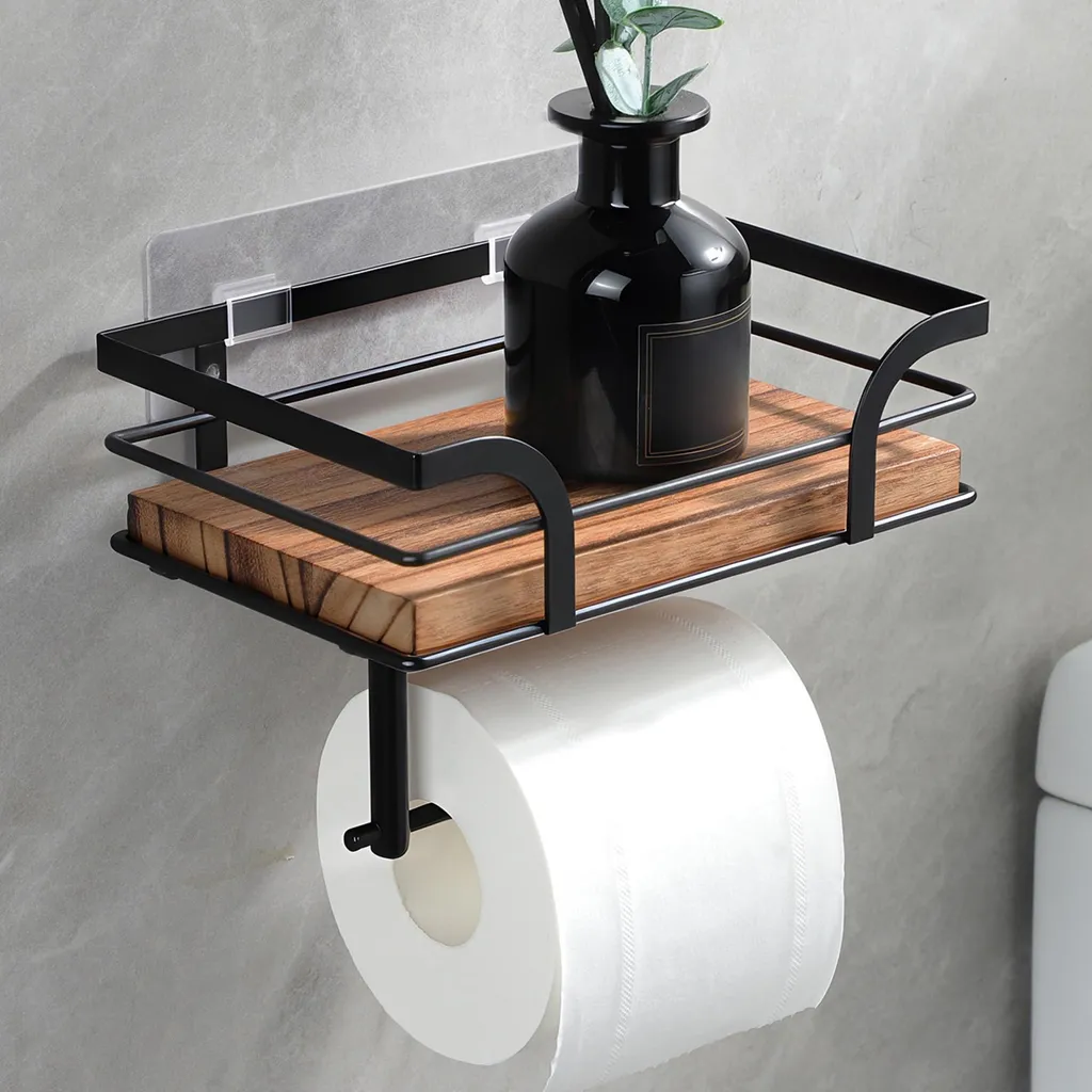 Porte-papier WC sans perçage avec compartiment lingettes hermétique